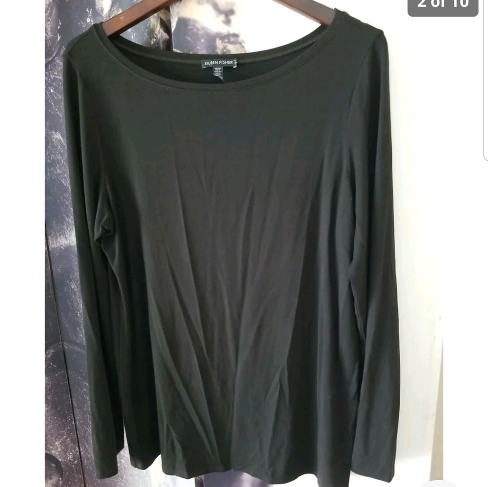 Eileen Fisher Viscose Blend Long Sleeve Wide Neck THE SYSTEM Pullover Brown sz L